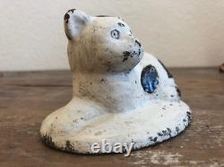 Primitive Antique Cast Iron Cat Lying on Rug Paperweight Doorstop Heavy 3.6 Lbs