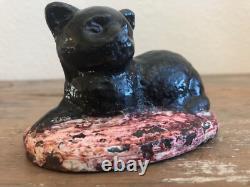 Primitive Antique Cast Iron Cat Lying on Rug Paperweight Doorstop Heavy 3.8 Lbs