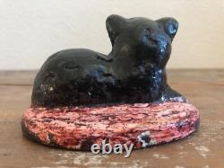Primitive Antique Cast Iron Cat Lying on Rug Paperweight Doorstop Heavy 3.8 Lbs