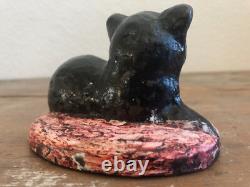 Primitive Antique Cast Iron Cat Lying on Rug Paperweight Doorstop Heavy 3.8 Lbs