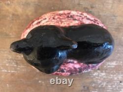 Primitive Antique Cast Iron Cat Lying on Rug Paperweight Doorstop Heavy 3.8 Lbs