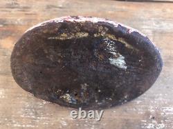Primitive Antique Cast Iron Cat Lying on Rug Paperweight Doorstop Heavy 3.8 Lbs