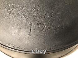 RARE LARGE ERIE #12 Cast Iron Skillet, pre-Griswold 14'' quote Mark FANCY 12