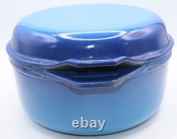 RARE Le Creuset Round 4.5 Quart Cast Iron Dutch Oven withGrill Pan Lid Blue # 24