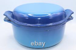 RARE Le Creuset Round 4.5 Quart Cast Iron Dutch Oven withGrill Pan Lid Blue # 24