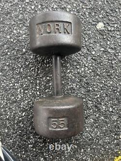 RARE Vintage York 55 lb Cast Iron Round Dumbbell