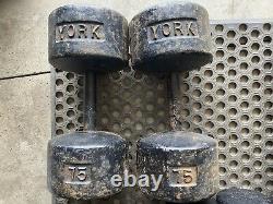 RARE Vintage York 75 LB Roundhead Dumbbell Weights PAIR Pre-USA Stamp