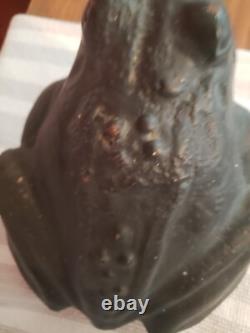 Rare 1957 Solid Cast Iron Foundry Marked Door Stop Bullfrog On Lily Pad 14 Lbs