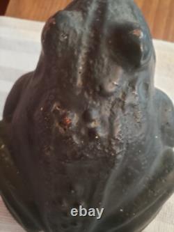 Rare 1957 Solid Cast Iron Foundry Marked Door Stop Bullfrog On Lily Pad 14 Lbs