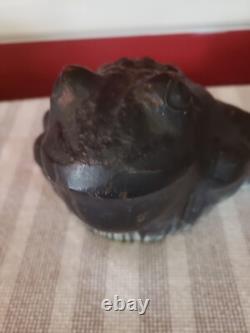Rare 1957 Solid Cast Iron Foundry Marked Door Stop Bullfrog On Lily Pad 14 Lbs