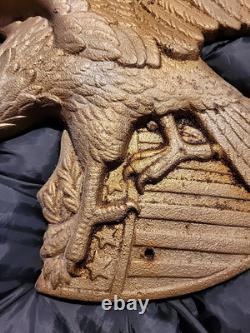 Rare Antique Cast Iron Eagle and Shield Wall Hanging Patriotic 13 X 11 15 lbs