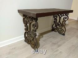 Rare! Rustic Wood Table With Cast Iron Legs, very heavy 70 lb