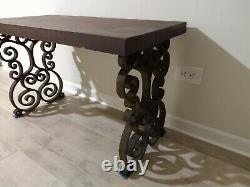 Rare! Rustic Wood Table With Cast Iron Legs, very heavy 70 lb