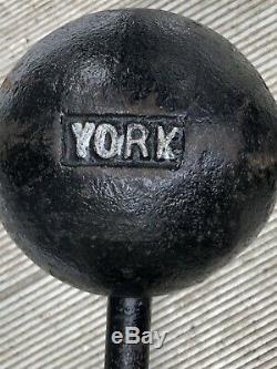Rare Set of Antique Vintage 80 Lb York Barbell Globe Dumbbells With History