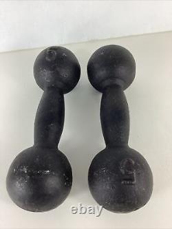 Rare Vintage Set Of 5Lb Globe Ball Round Dumbbell Weight Cast Iron