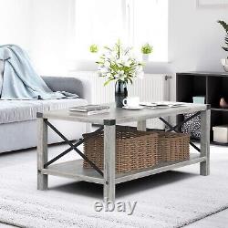 Rectangle Coffee Table 2-Tier Farmhouse for Living Room Wood Look Grey Tea Table