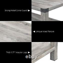 Rectangle Coffee Table 2-Tier Farmhouse for Living Room Wood Look Grey Tea Table