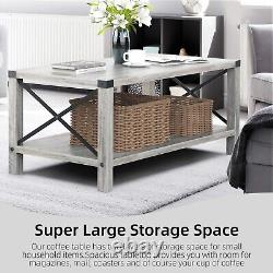 Rectangle Coffee Table 2-Tier Farmhouse for Living Room Wood Look Grey Tea Table