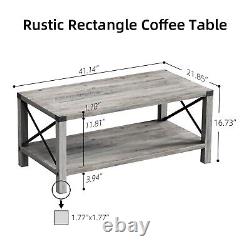 Rectangle Coffee Table 2-Tier Farmhouse for Living Room Wood Look Grey Tea Table