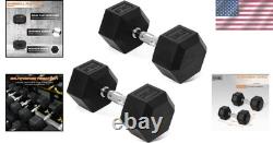 Rubber Coated Dumbbells Pair 25 lbs Cast Iron Non-slip Grip