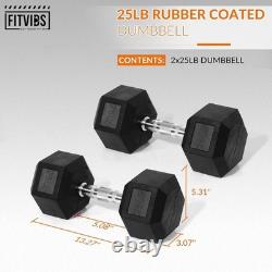 Rubber Coated Dumbbells Pair 25 lbs Cast Iron Non-slip Grip