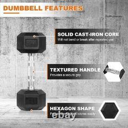 Rubber Coated Dumbbells Pair 25 lbs Cast Iron Non-slip Grip