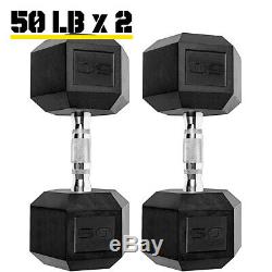 Rubber Hex Dumbbell PAIRS Free Weights Home Gym Cast Iron Strength Training New