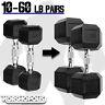 Rubber Hex Dumbbells 10-60 Lb Pairs Free Weights Home Gym Exercise Training New
