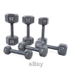 SET OF 2 CAST IRON HEX DUMBBELLS Home Gym Fitness Workout Barbell Weights PAIR