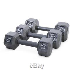 SET OF 2 CAST IRON HEX DUMBBELLS Home Gym Fitness Workout Barbell Weights PAIR