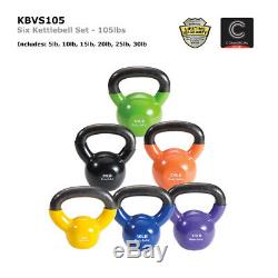 SET OF 6 Body-Solid Vinyl Coated Cast Iron Kettlebells 5lb to 30lb (105lbs)