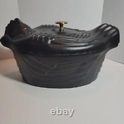 STAUB Enamled Cast Iron Rooster Chicken Hen French Oven Black Matte New Rare