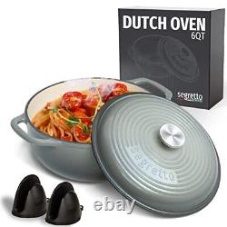 Segretto Cookware Enameled Cast Iron Dutch Oven with Handle 6 Quarts Grigio S