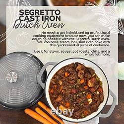 Segretto Cookware Enameled Cast Iron Dutch Oven with Handle 6 Quarts Grigio S
