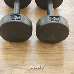 Set Pair Vintage YORK Cast Iron 20lb RoundHead Dumbbells Made In USA