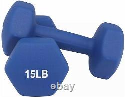 Set of 6 Cast Iron Dumbbells Neoprene Coating 3 Pairs 5 lb 10 lb 15 lb with Stand