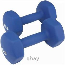 Set of 6 Cast Iron Dumbbells Neoprene Coating 3 Pairs 5 lb 10 lb 15 lb with Stand