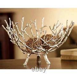 Silver Color Finished Cast Iron Twig Bowl Tabletop Home Décor