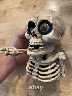 Skull Mechanical Piggy Bank Cast Iron Bone Collector 5+ LBS Patina Skeleton GIFT