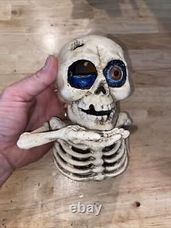 Skull Mechanical Piggy Bank Cast Iron Collector 5+ LBS Patina Skeleton Halloween