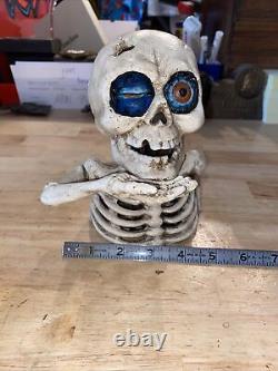 Skull Mechanical Piggy Bank Cast Iron Collector 5+ LBS Patina Skeleton Halloween