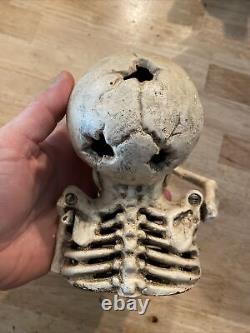 Skull Mechanical Piggy Bank Cast Iron Collector 5+ LBS Patina Skeleton Halloween