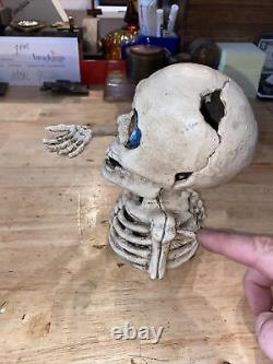 Skull Mechanical Piggy Bank Cast Iron Collector 5+ LBS Patina Skeleton Halloween