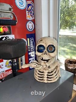 Skull Mechanical Piggy Bank Cast Iron Collector 5+ LBS Patina Skeleton Halloween