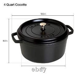 Staub Cast Iron 4-qt Round Cocotte Matte Black Made in France