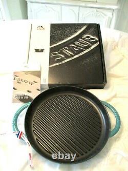 Staub Enameled Cast Iron 10-1/2 Round Grill Pan Green 26CM France New in Box