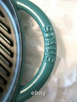 Staub Enameled Cast Iron 10-1/2 Round Grill Pan Green 26CM France New in Box