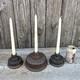 Three Salvage Cast Iron Fire Hydrant Nozzle Caps Candle Sticks, 17 Lbs Total