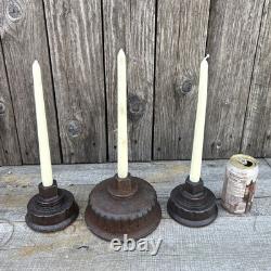 Three Salvage Cast Iron Fire Hydrant Nozzle Caps Candle Sticks, 17 Lbs Total