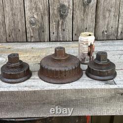 Three Salvage Cast Iron Fire Hydrant Nozzle Caps Candle Sticks, 17 Lbs Total